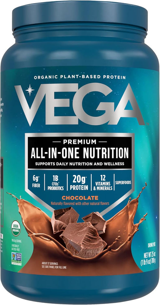 Vega Organic All-in-One Vegan Protein Powder Chocolate 25 Oz Front View