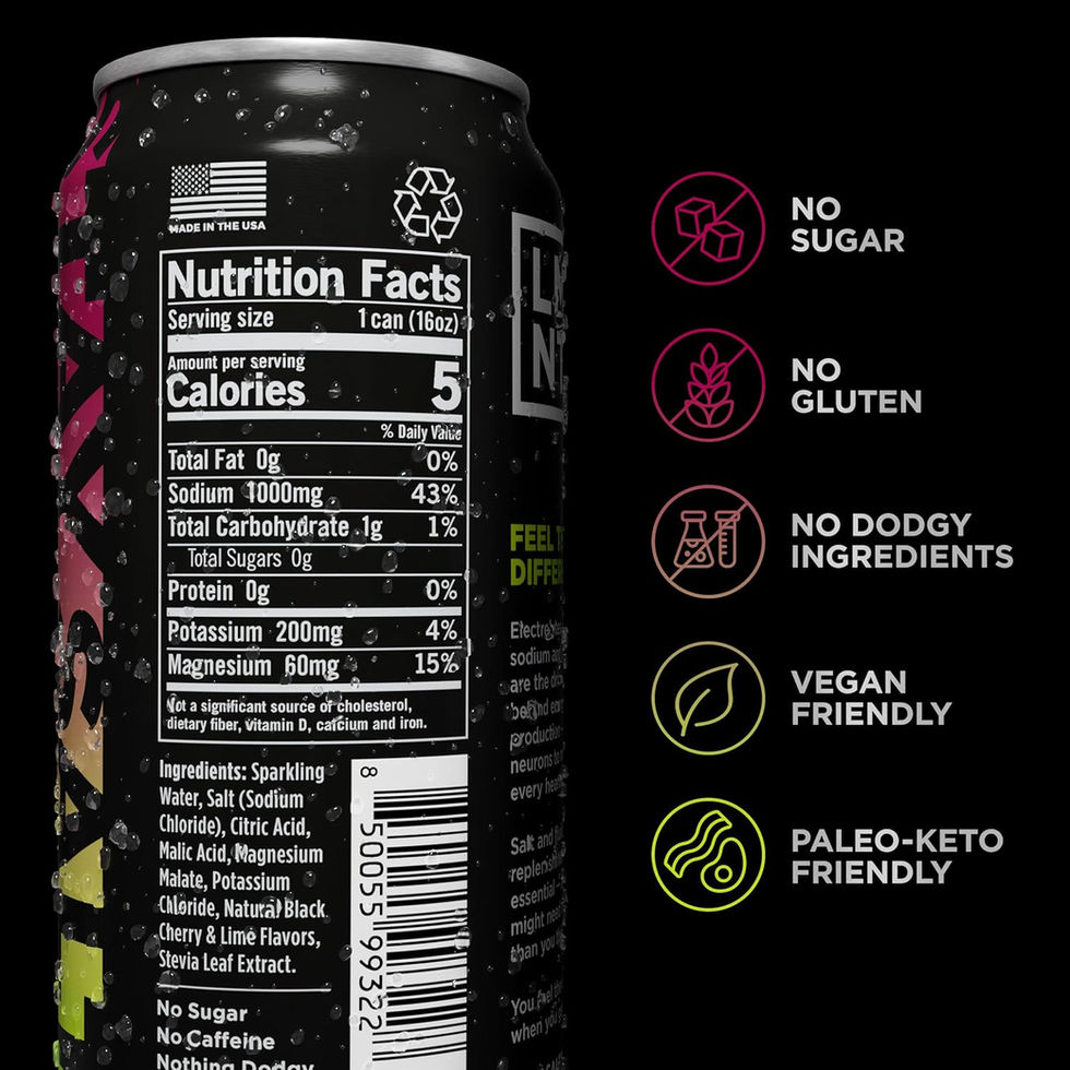 Drink LMNT Sparkling Electrolyte Drink Can Close-Up Showing Nutrition Facts
