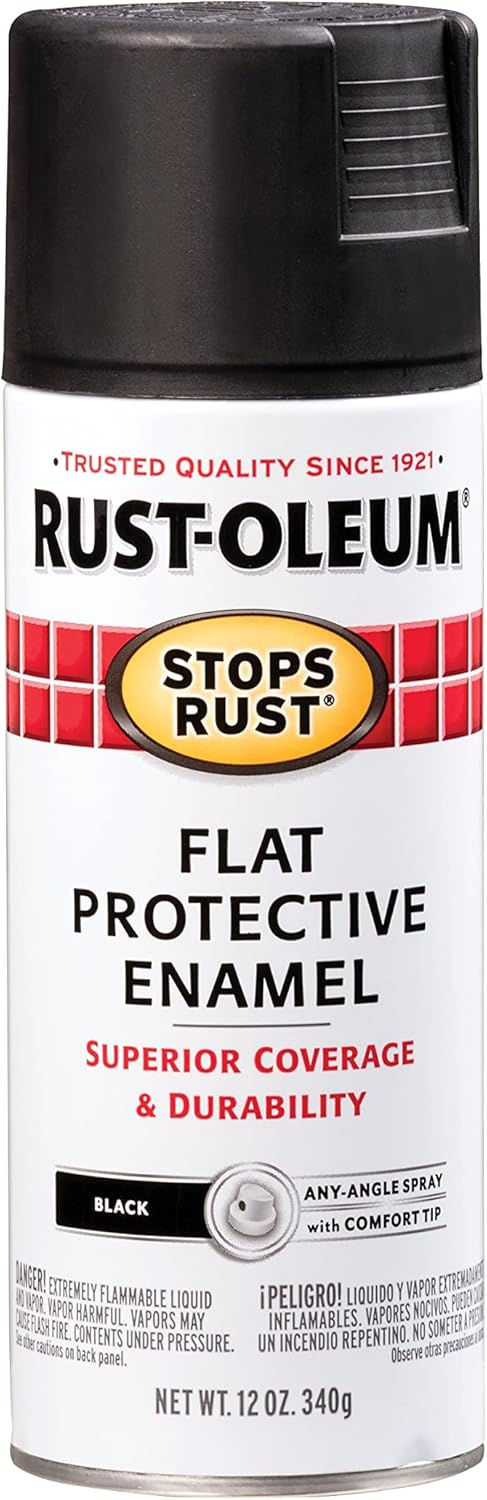 Rust-Oleum Stops Rust Spray Paint 12 oz Flat Black Can Front View