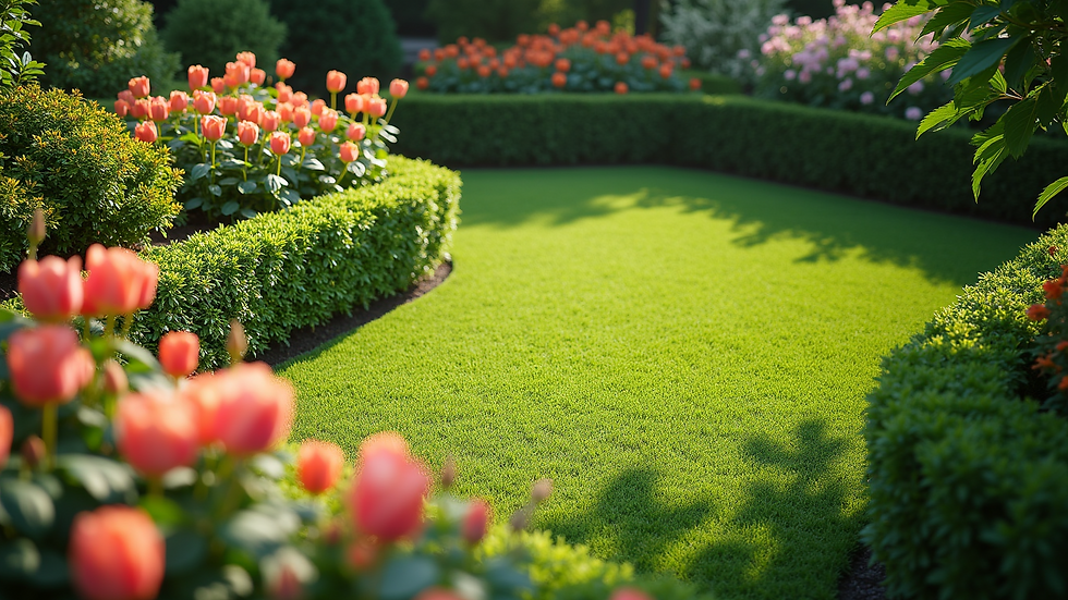 High angle view of a well-maintained garden in a rental property