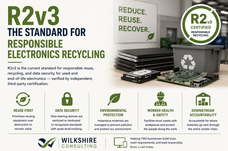 R2v3 is the leading third-party standard for responsible electronics recycling and ITAD. Here's what it is, what it requires, and why it matters — in plain English.