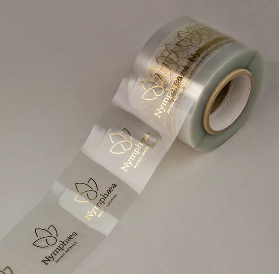 Square packaging sticker with gold foil printing