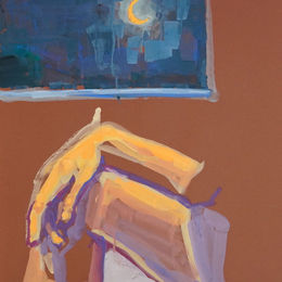 Vernal Moon painting by Cory Blair, figure and crescent moon.