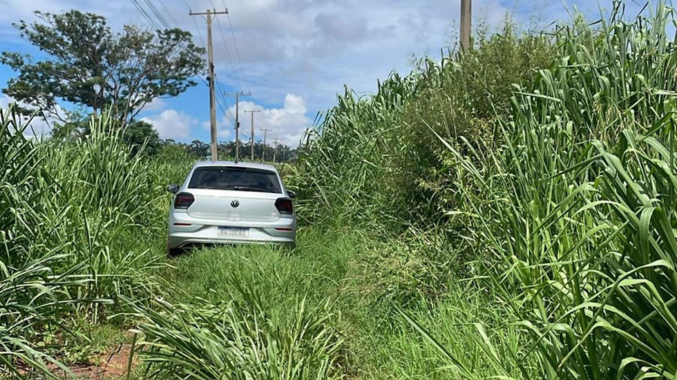 Carro da vítima estava em área de mata no Jardim Colúmbia. (Foto: Divulgação, PCMS)