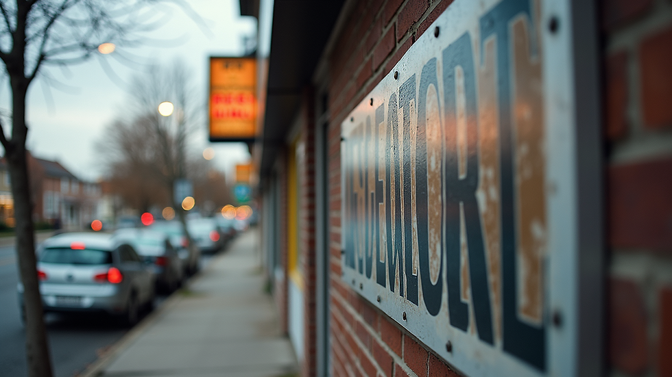 Eye-level view of a commercial building exterior with pest control signage