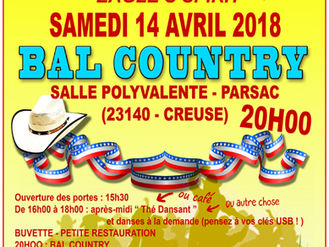 Après-midi dansant et BAL COUNTRY
Samedi 14 Avril 2018