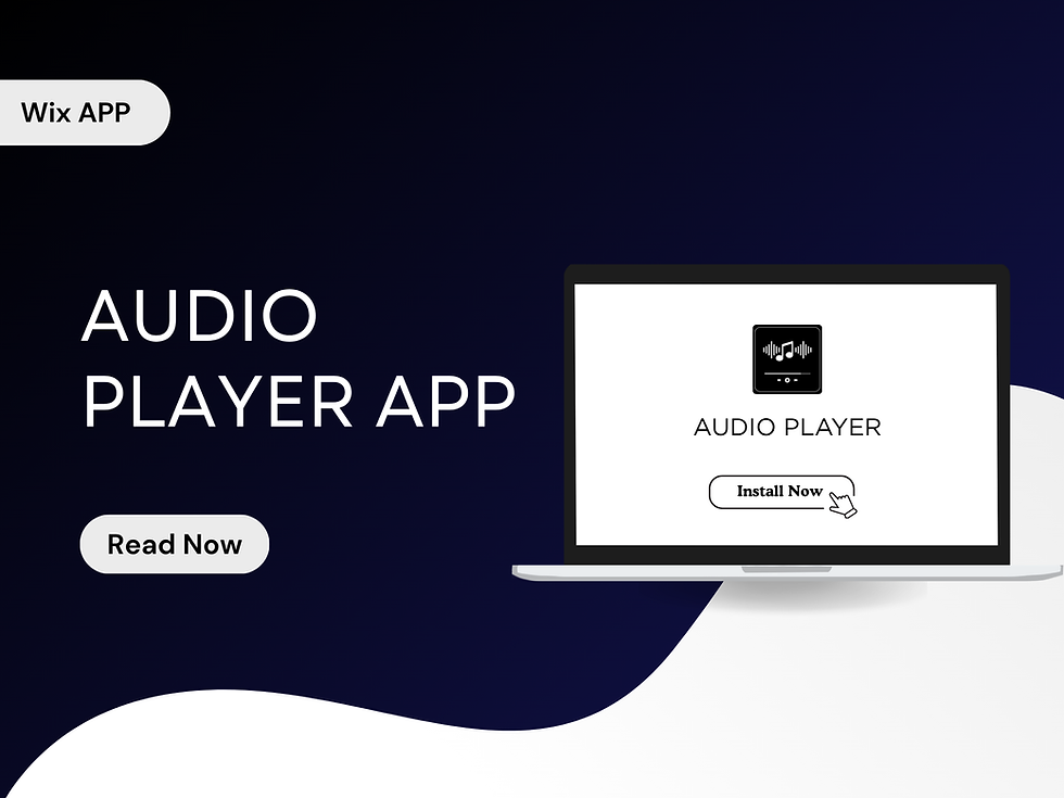 Audio Player Wix app showing five customizable player designs - Stream Bar, Podcast Card, Vinyl, Cassette, and Wave