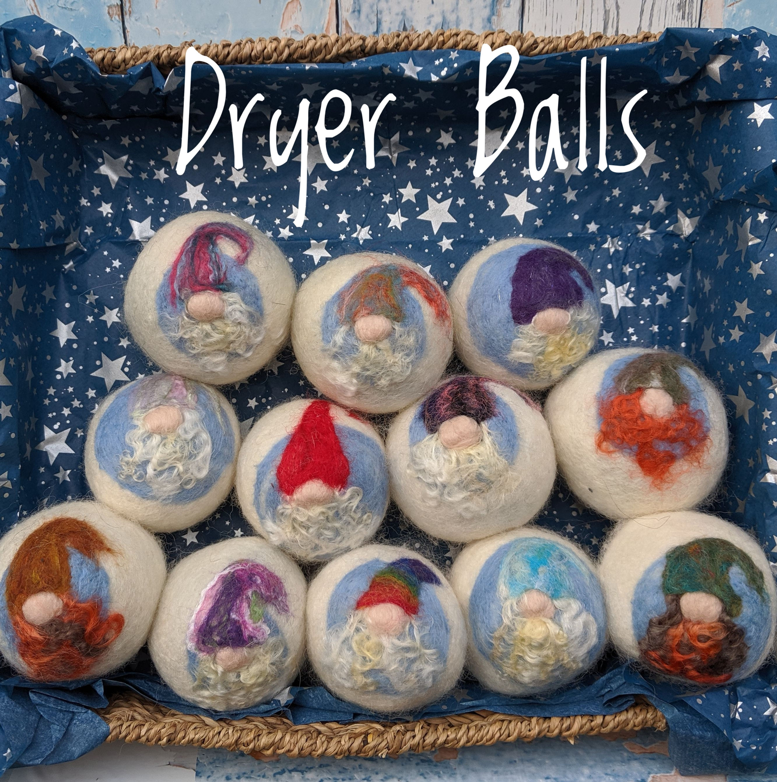 Six Felted Dryer Ball Gnomes