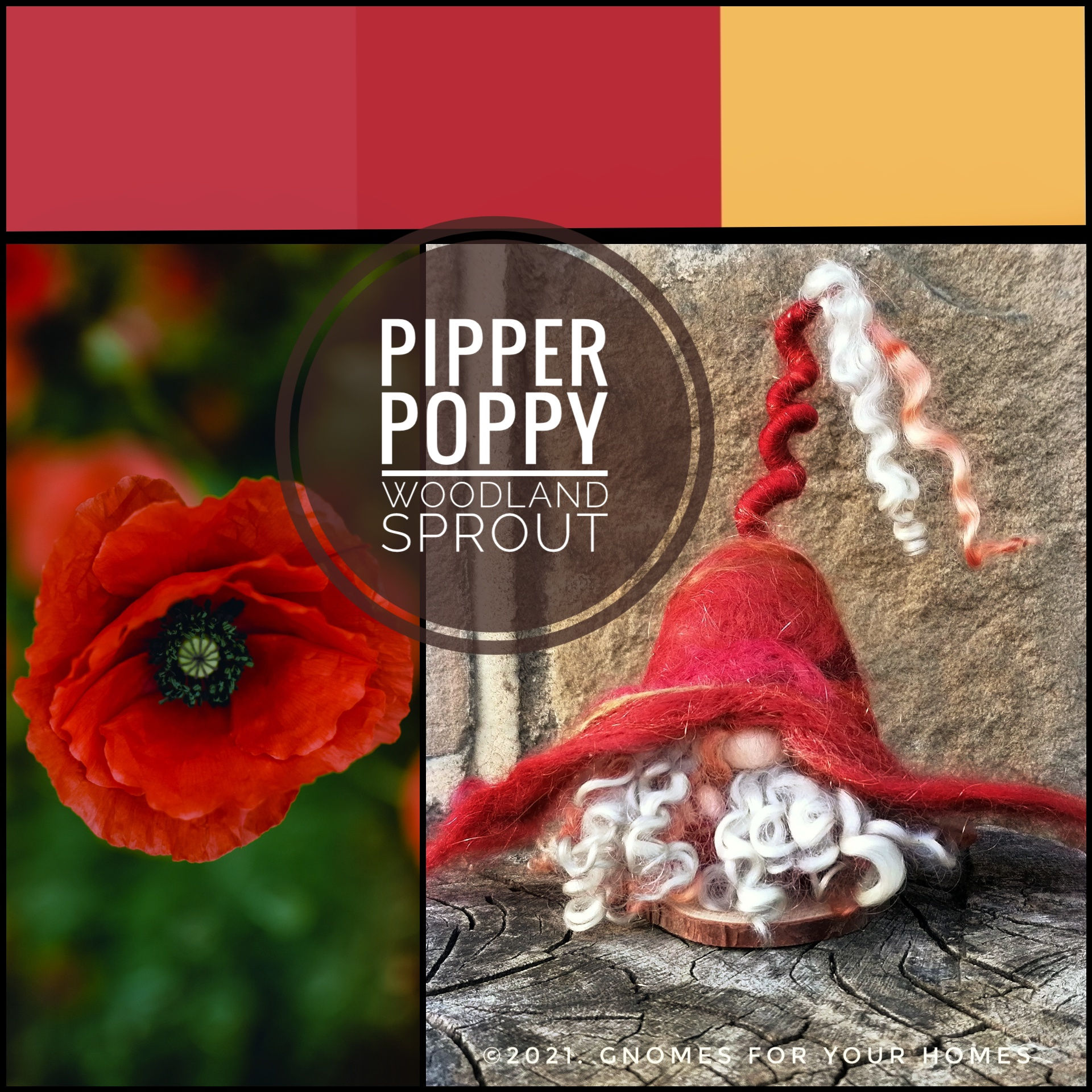 Pipper Poppy, Woodland Sprout Gnome. MADE TO ORDER