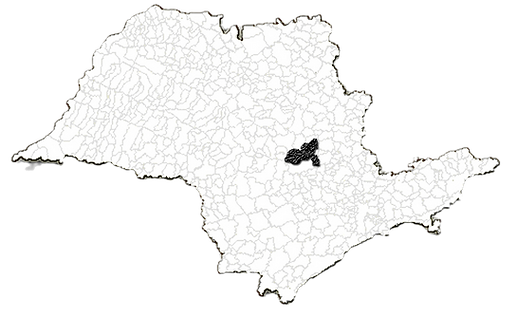 mapa estado de São Paulo com a região de Rio Claro destacada