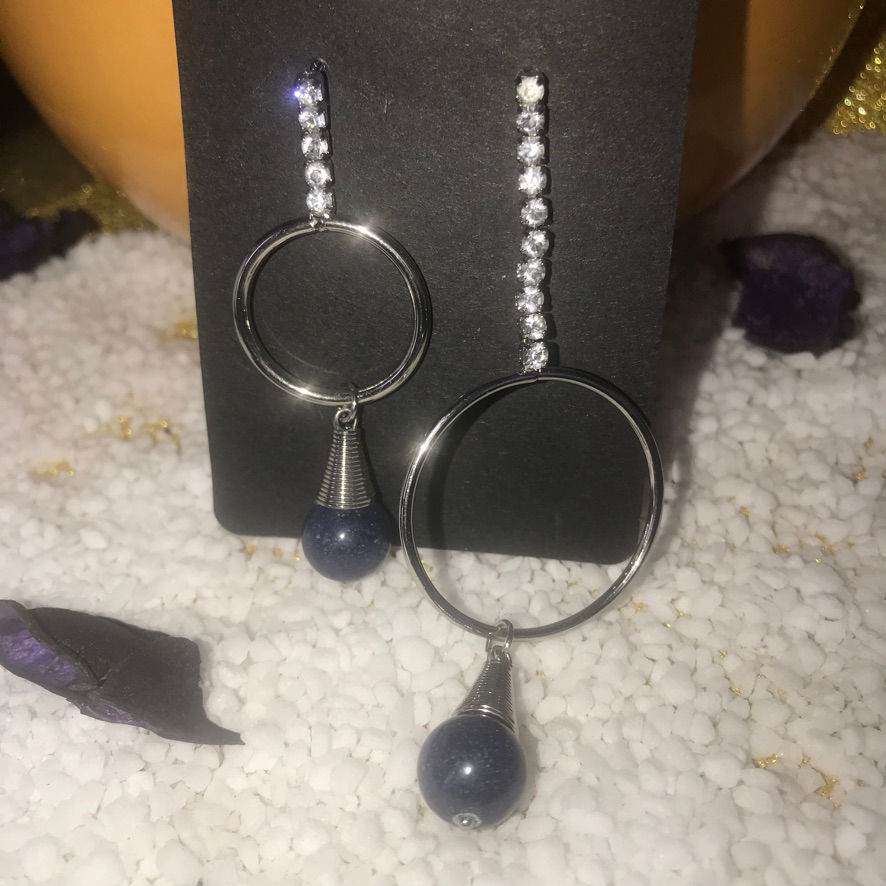 Boucle d'oreille pendentif en Acier etAméthyste