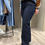 Miniature : Donkerblauwe jeans met hoge taille en subtiele flare