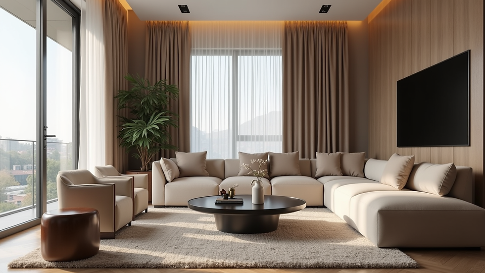 Eye-level view of a modern living room with elegant furnishings