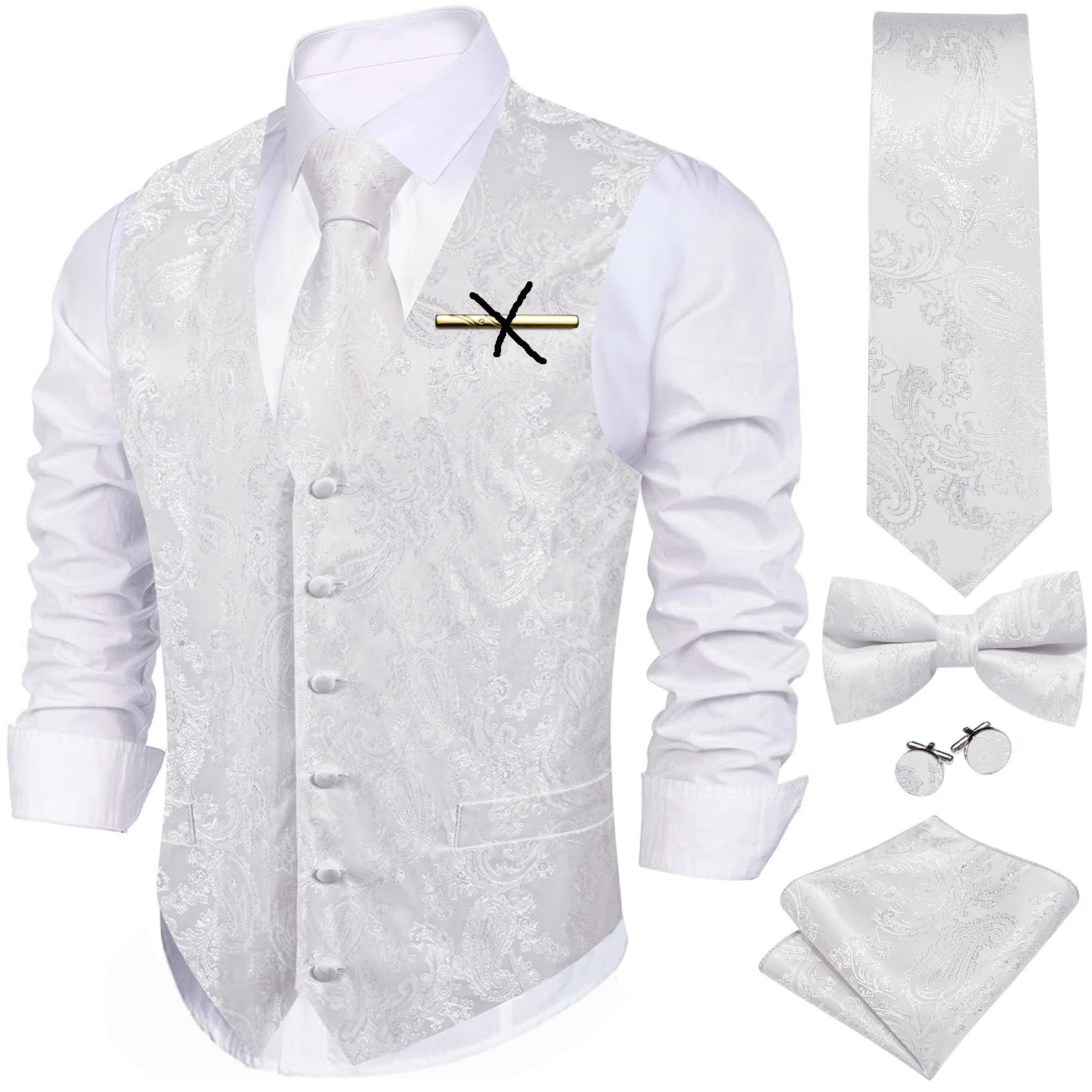 Men's 5-Piece Waistcoat Set with Tie Pocket Square Cufflinks