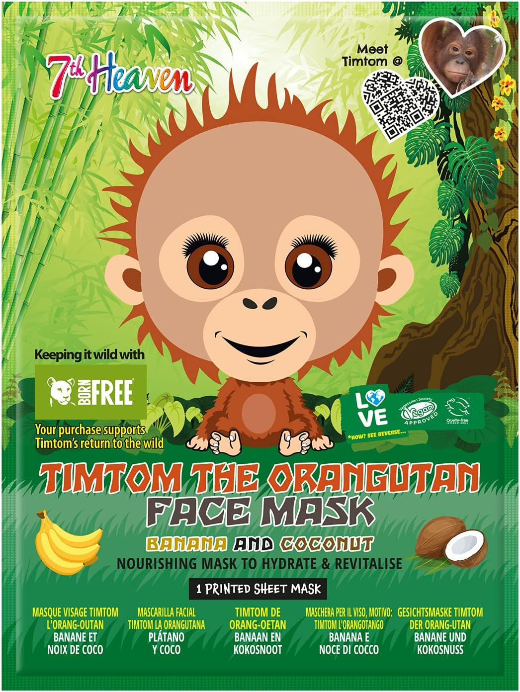 7th Heaven Born Free TimTom Face Mask Enriched with Banana and Coconut - 12 Pack