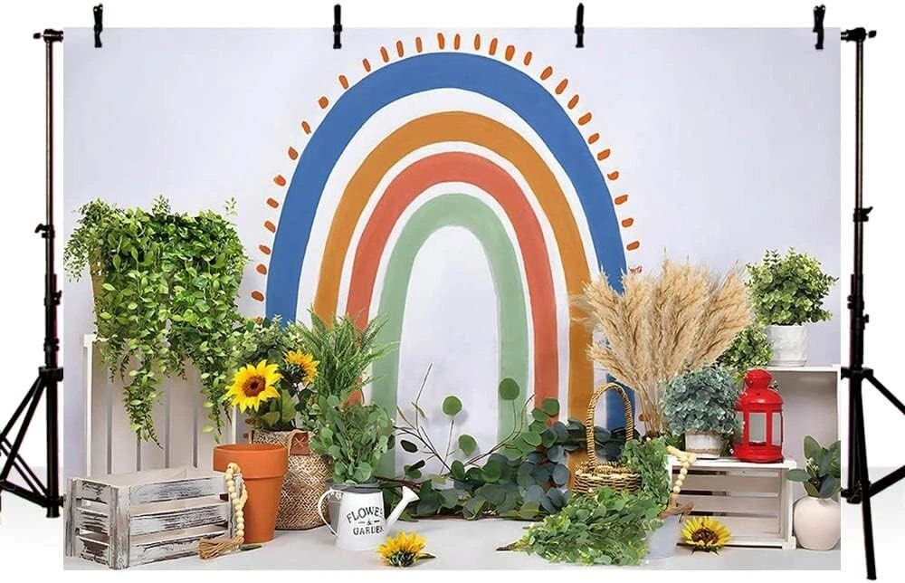 7x5ft Bohemian Photography Background Flowers Rainbow