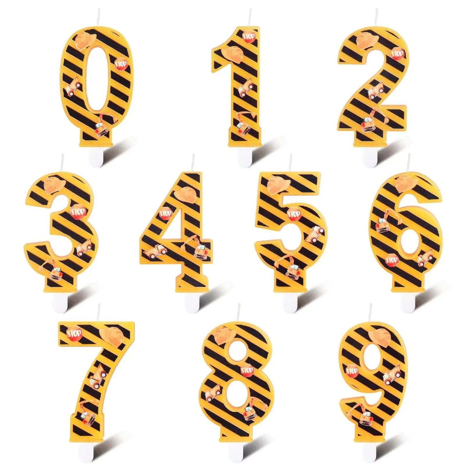 Birthday Party Cake Number Candles, Engineering Vehicle Yellow and Black