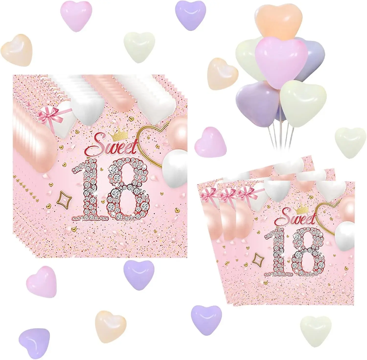 18th Birthday Decoration, 40 Pink Napkins, Birthday Balloons in 4 Colours