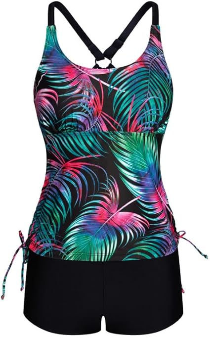 Women's Strappy Tankini Swimsuits Drawstring Bathing Suits Two Piece Floral