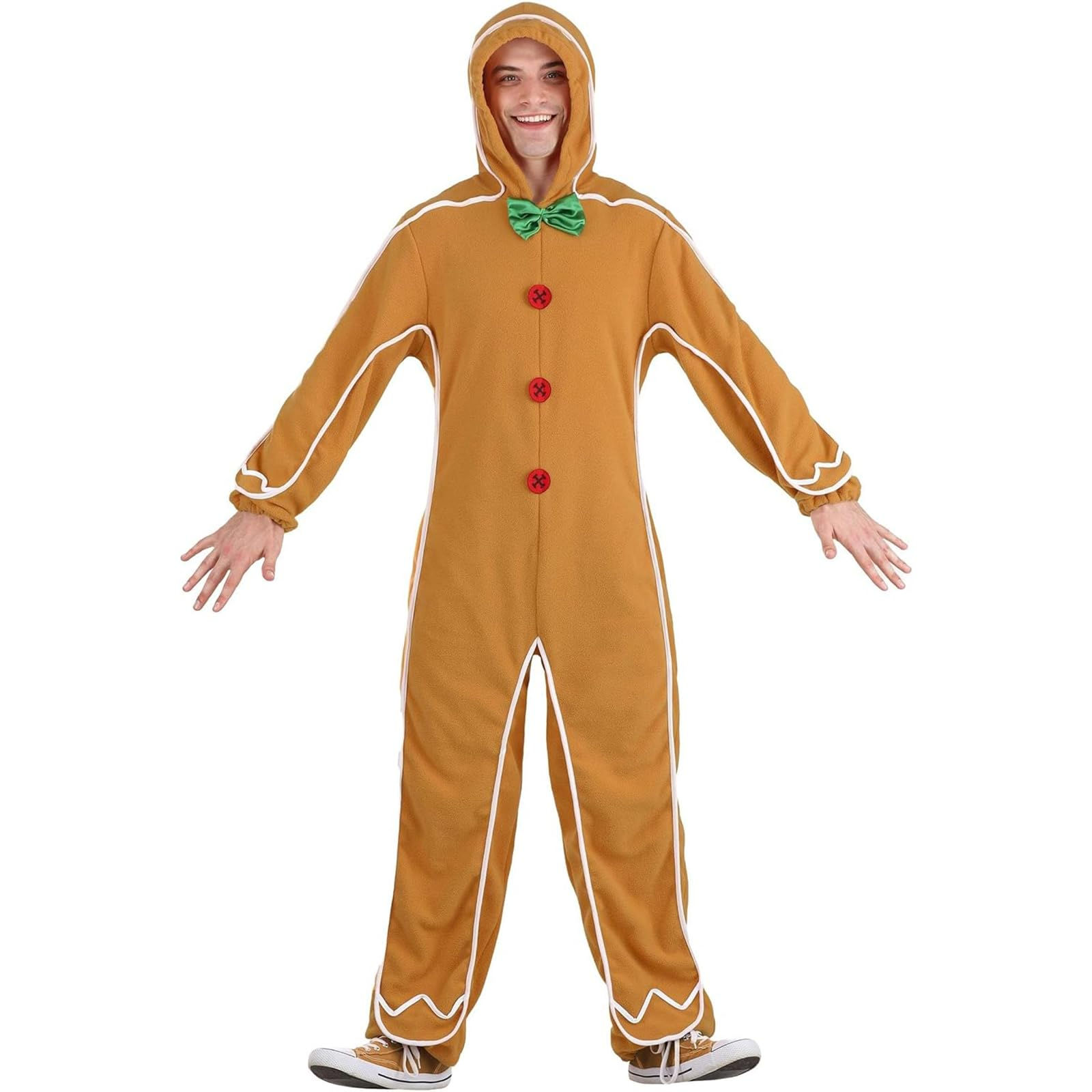 Adult Gingerbread Hooded Jumpsuit Costume Long Sleeve Zipper Unisex – Yellow Men
