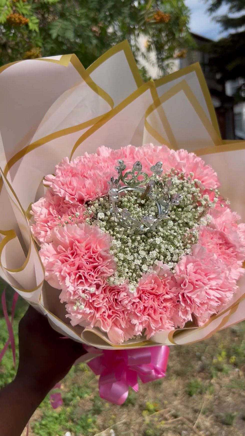 Thumbnail: Carnation with White Baby Breath Bouquet