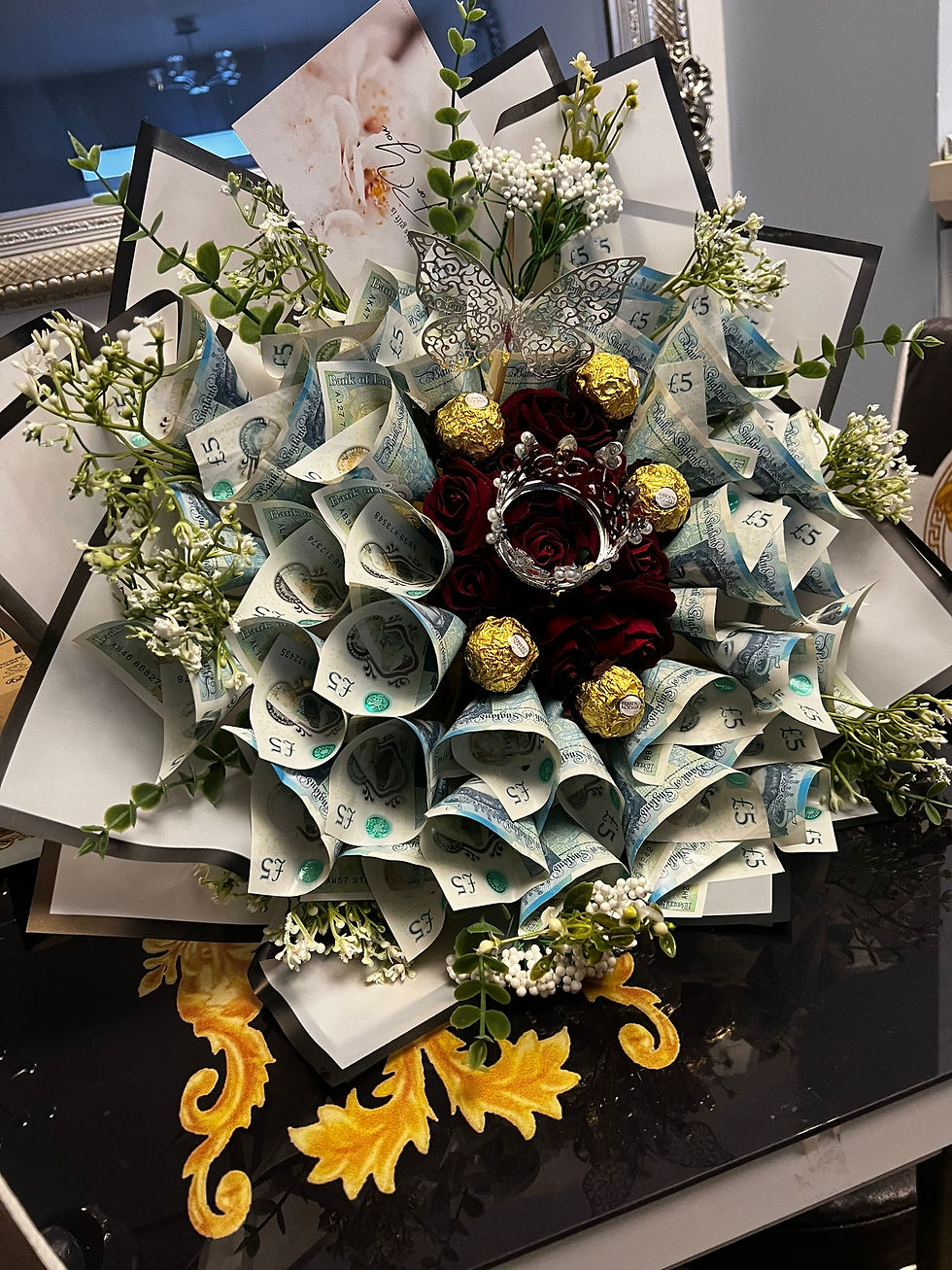 Thumbnail: Gratify Gift's black & white money bouquet arrangement