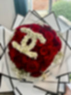 red roses with baby's breath initials