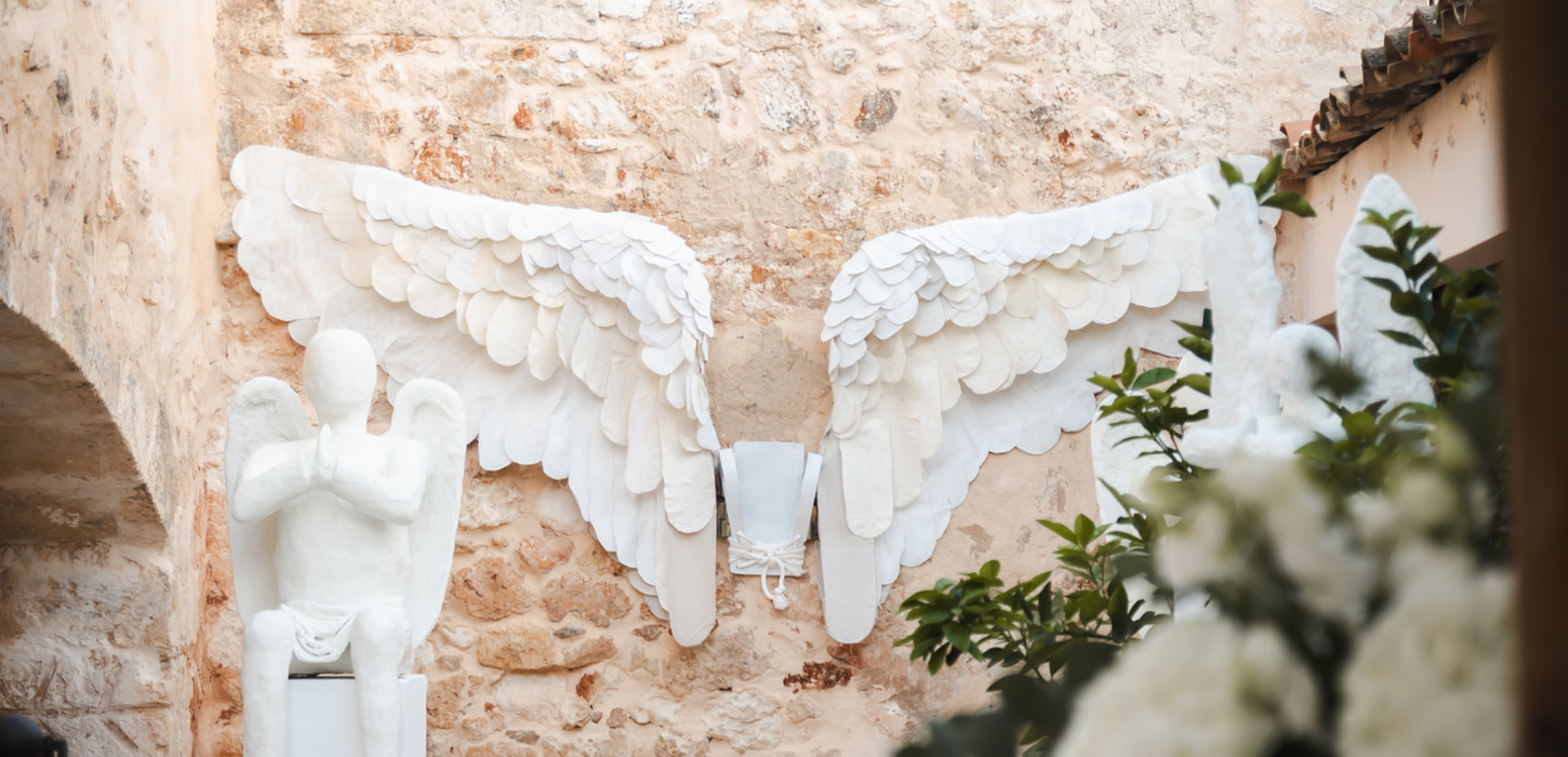 Stunning angel wings created by artist Lucio Sanz at his home and gallery in Mallorca.
