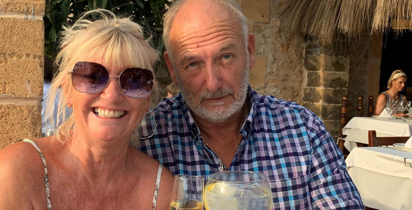 Ted & Hilary Beckham enjoy drinks in the Mallorcan Sunshine.