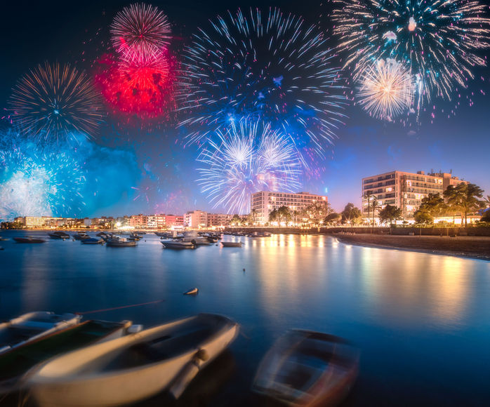 Fireworks at Sant Antoni harbour in Ibiza