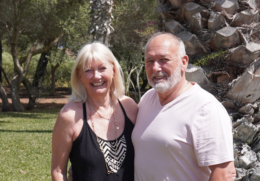 Father of David Beckham, Ted Beckham stands next to his wife Hilary in Mallorca