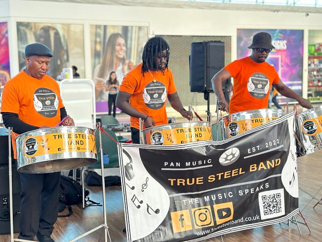 Steel pan band trio perform