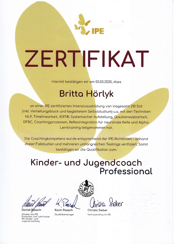 Zertifikat Kinder- und Jugendcoach, Britta Hörlyk