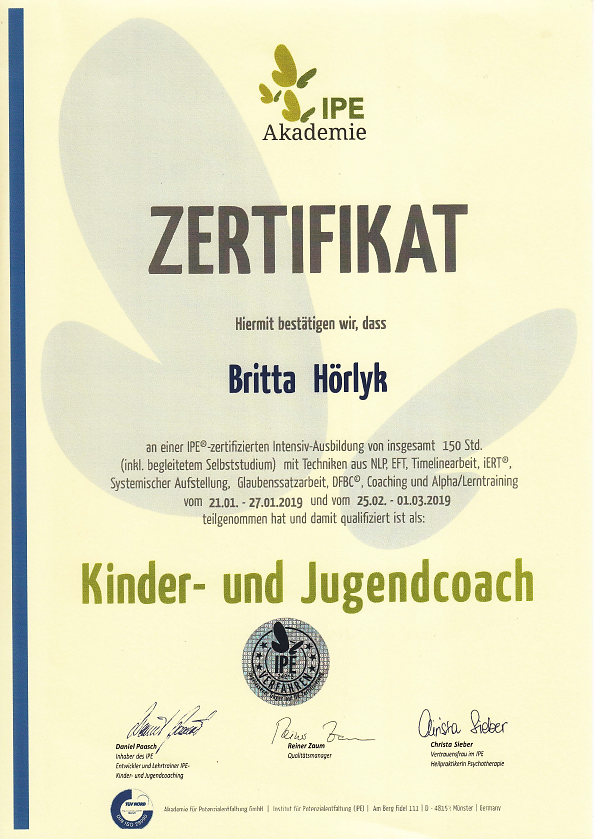 Zertifikat Kinder- und Jugendcoach Professional, Britta Hörlyk