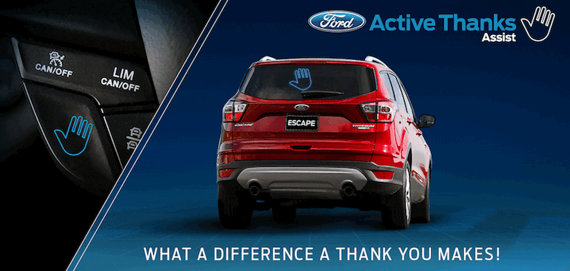 Ford's Active Thanks Assist (ATA) technology is designed to both acknowledge the good driving behavior of others, while Active Sorry Assist (ASA) will apologize for any instances of poor behavior by the driver.