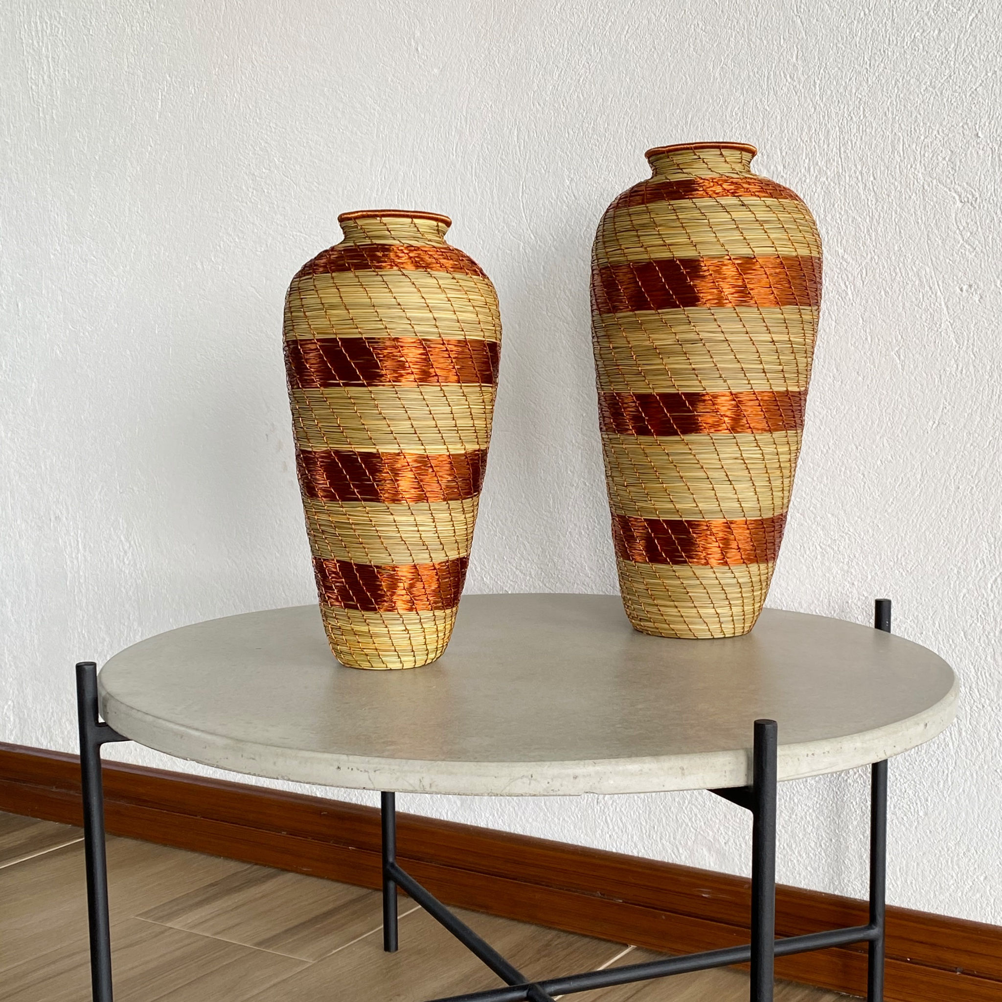 Jarrón Esparto y Cobre (natural)