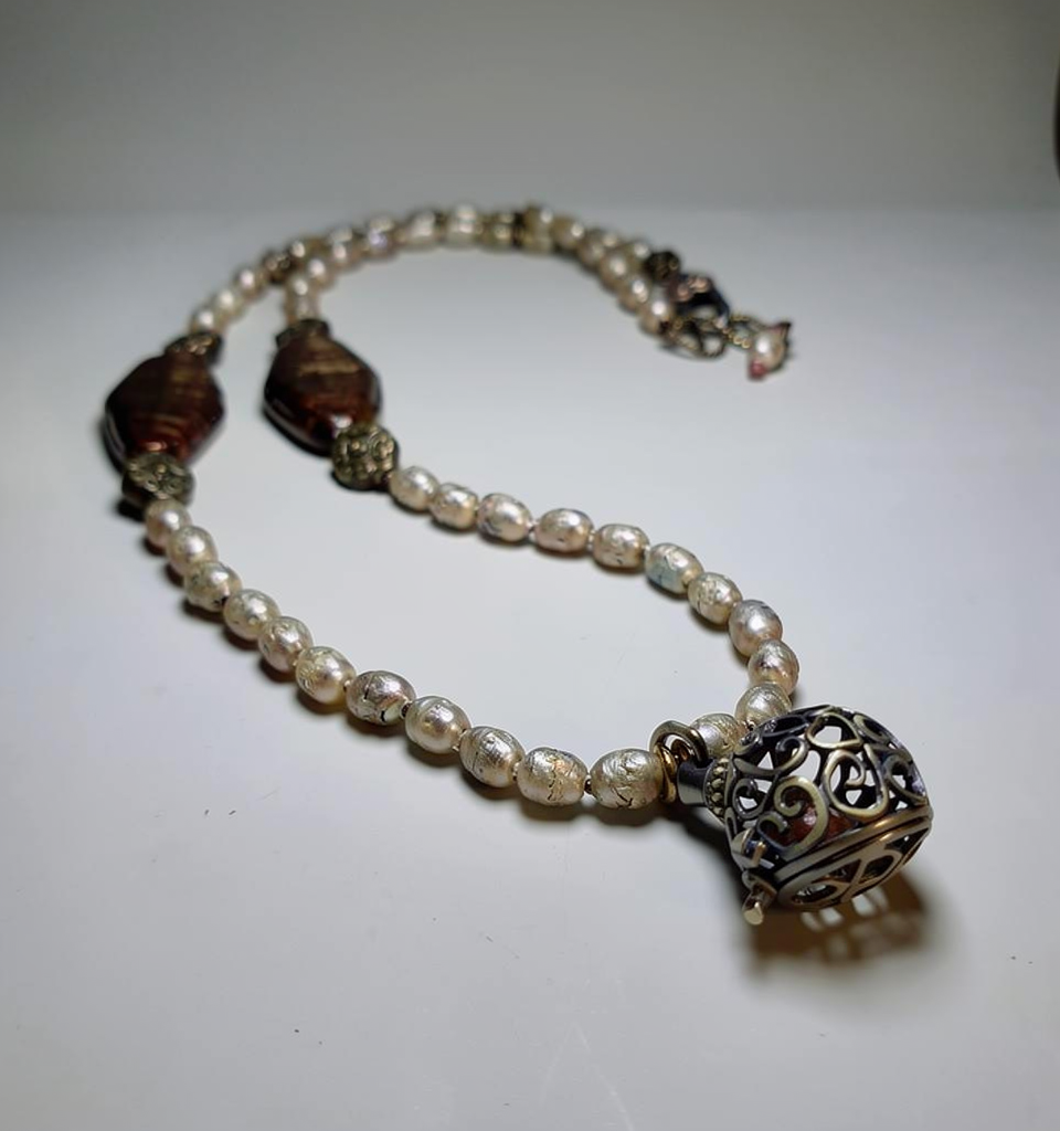 Thumbnail: Bead cage necklace Tibet prayer beads long