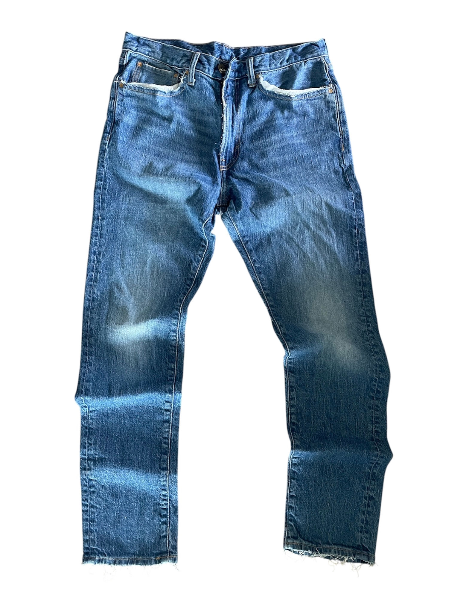 raw edge indigo wash jean