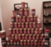tower of peanut butter stacked at the Eureka Food Pantry