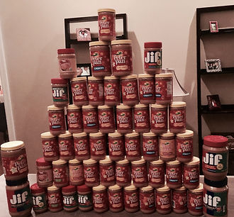 tower of peanut butter stacked at the Eureka Food Pantry