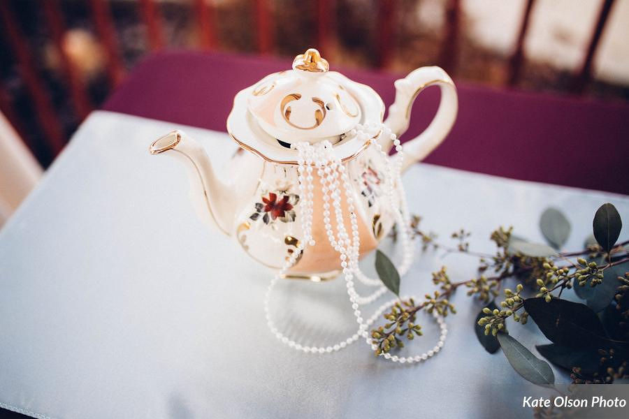 Vintage Wedding Teapot and Pearls