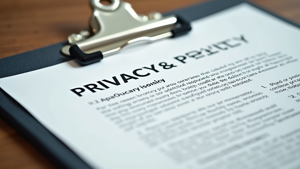 Close-up of a printed privacy policy with highlighted text