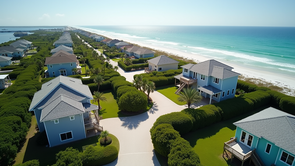 High angle view of a Perdido Key neighborhood with homes and greenery
