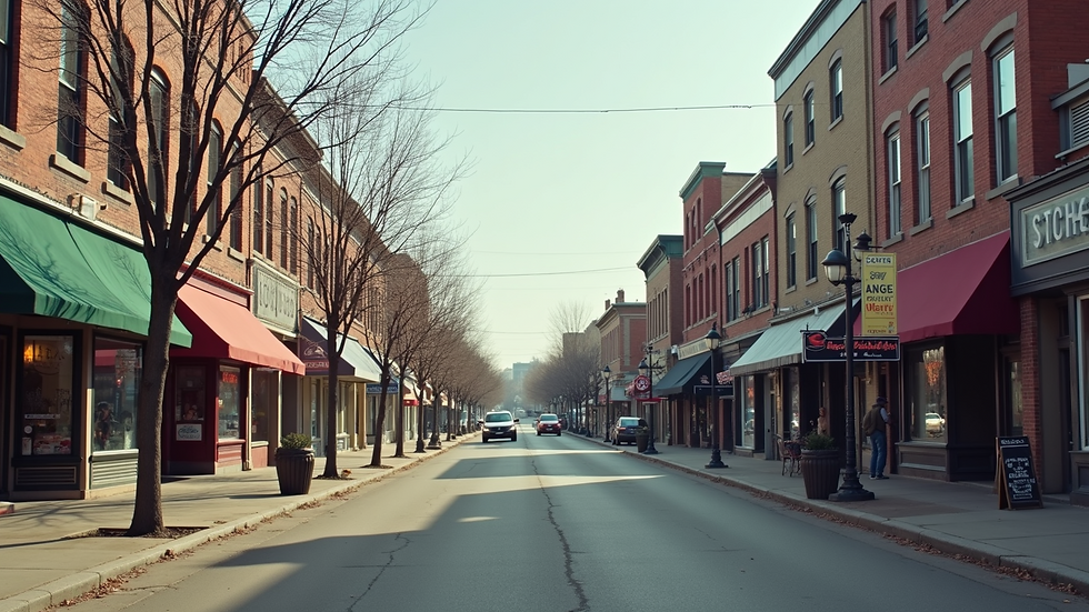 Wide angle view of Milton’s downtown area with shops and local businesses
