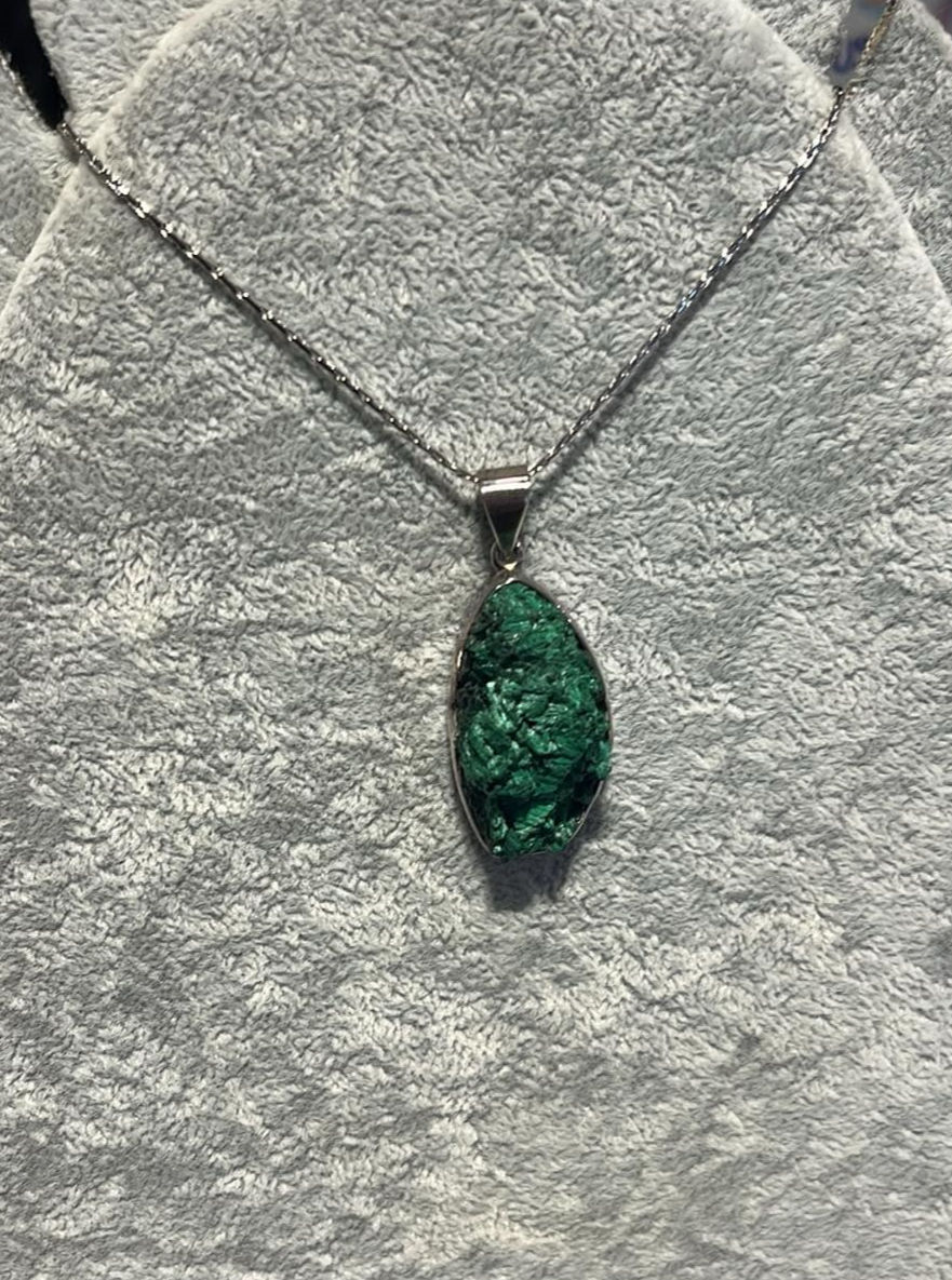 Pendentif argent Malachite brute