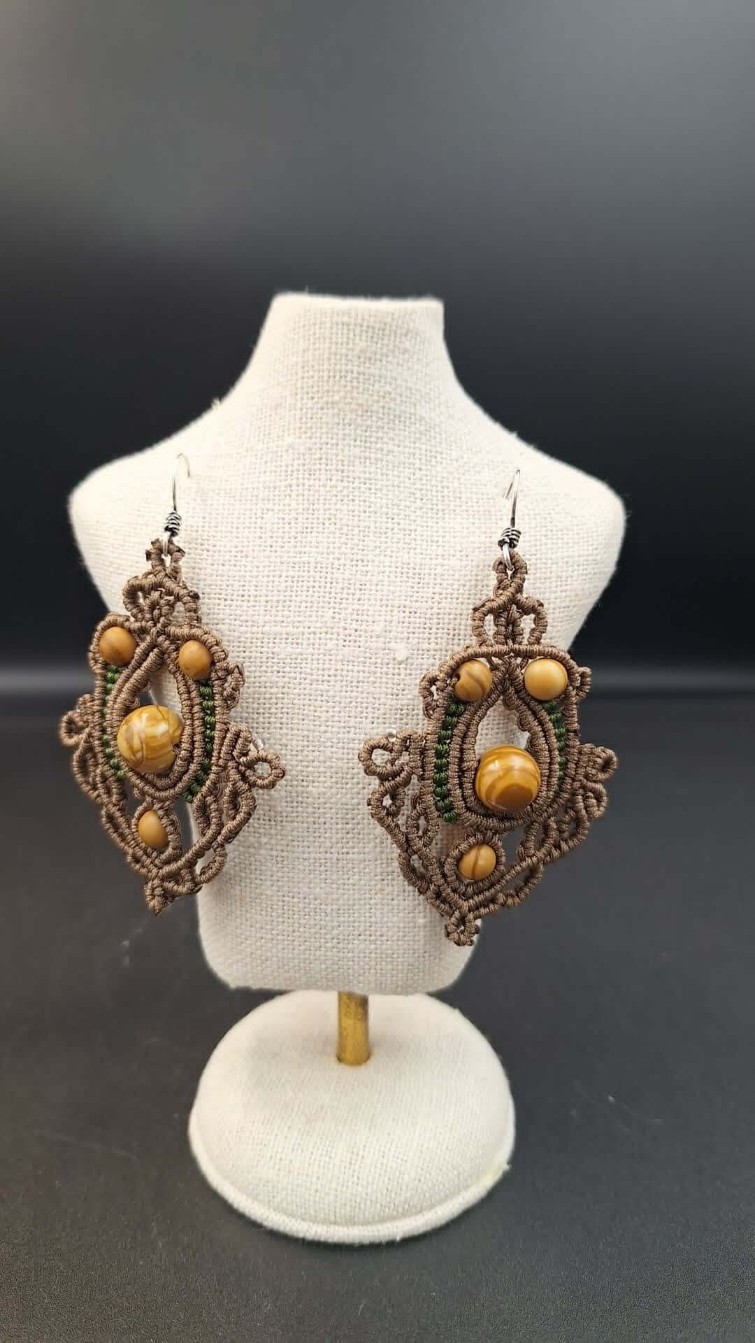Boucle d'oreilles macramé Bois Fossilisé