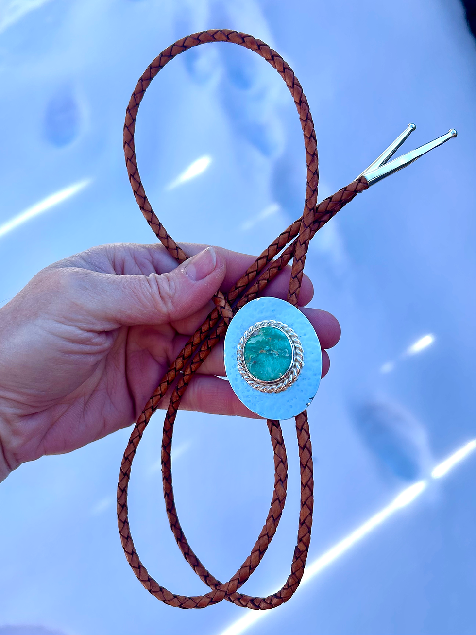 Thumbnail: Black Bridge Variscite and Sterling Silver Bolo Tie