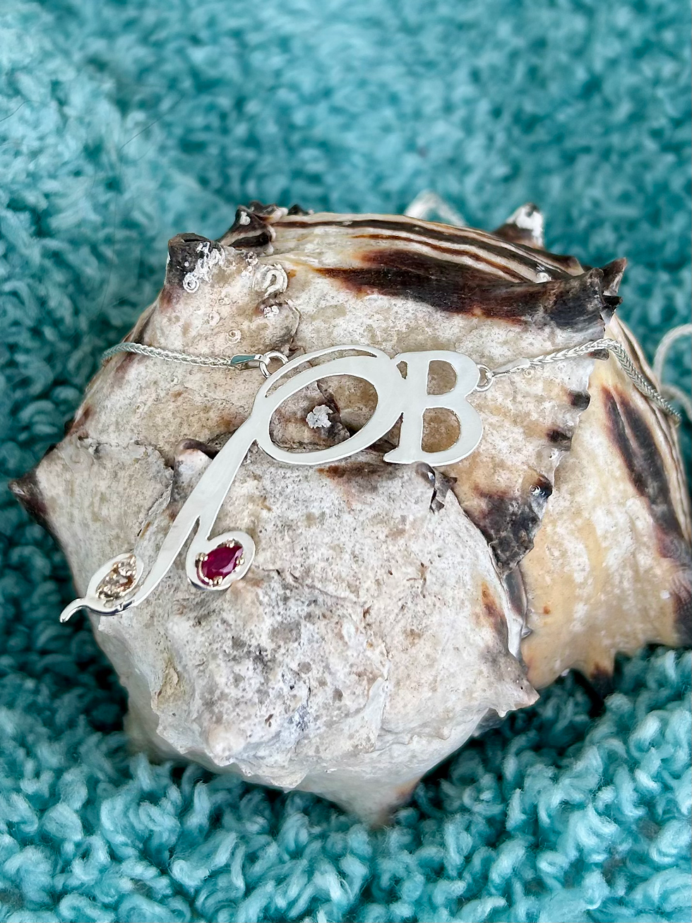 Thumbnail: Sterling Silver Custom Logo Split Chain Pendant with diamond and sapphire