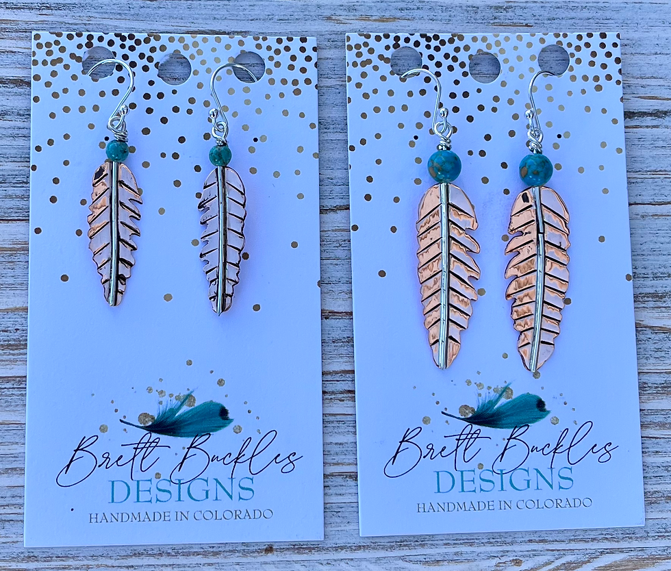 Thumbnail: Copper Feather w/ Turquoise Bead Earring - Large