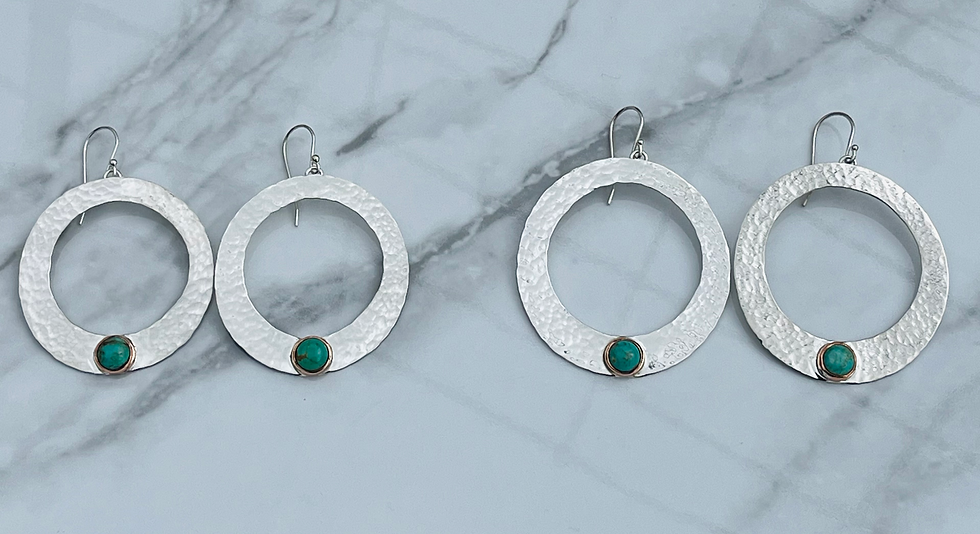 Thumbnail: Sterling Silver Hammered Hoop w/ Kingman Turquoise Earrings - Large